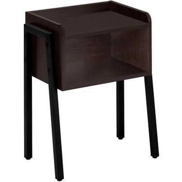 23 Inch Accent Table In Espresso And Black Metal