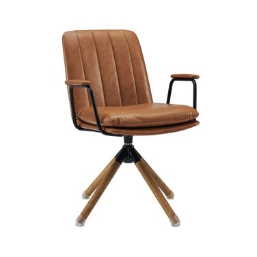 23 Inch Faux Leather Swivel Arm Chair In Brown