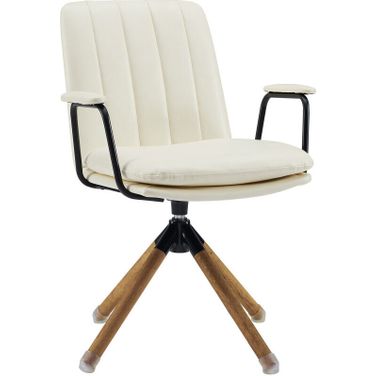 23 Inch Faux Leather Swivel Arm Chair In Off White and Brown