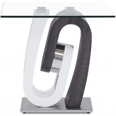 23 Inch Glass and Wood Square Pedestal End Table In White Gray and Clear