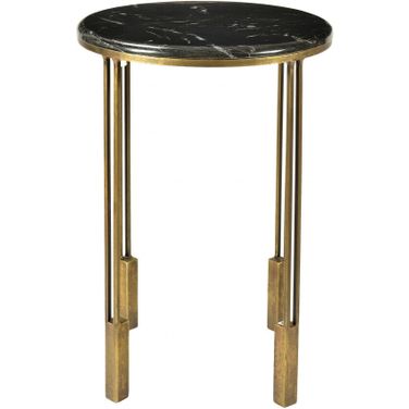 23 Inch Marble and Iron Round End Table In Gold and Black