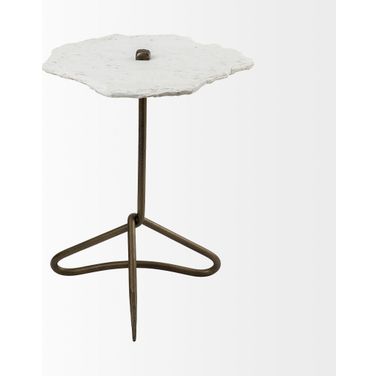 23 Inch Marble End Table In Gold and White