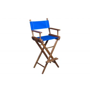 23 Inch Solid Wood Indoor Outdoor Director Chair In Brown and Blue