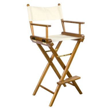 23 Inch Solid Wood Indoor Outdoor Director Chair In Ivory and Brown