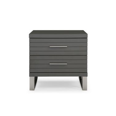 23 Inch Stainless Steel Solid and Manufactured Wood Two Drawer Nightstand In Gray and Silver