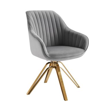 23 Inch Velvet Swivel Arm Chair In Gray and Gold