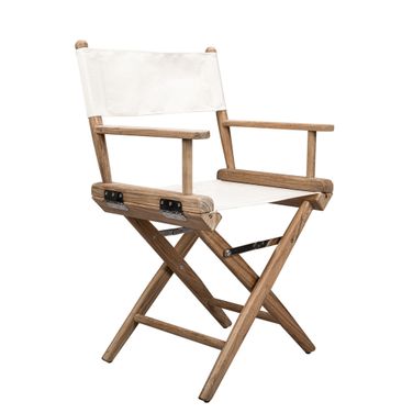 23 Inch Wood Solid Wood Indoor Outdoor Director Chair In Brown and Ivory
