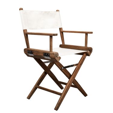 23 Inch Wood Solid Wood Indoor Outdoor Director Chair In Brown and Ivory