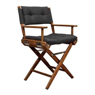 23 Inch Wood Solid Wood Indoor Outdoor Director Chair with Black Cushion In Black and Natural