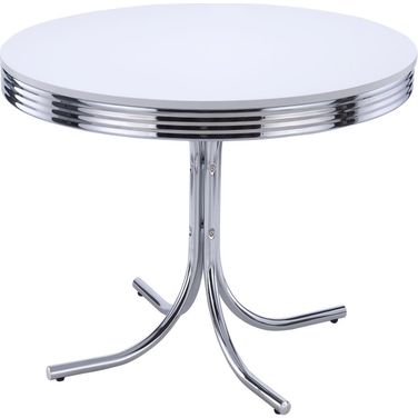 Retro Round Dining Table Glossy White and Chrome