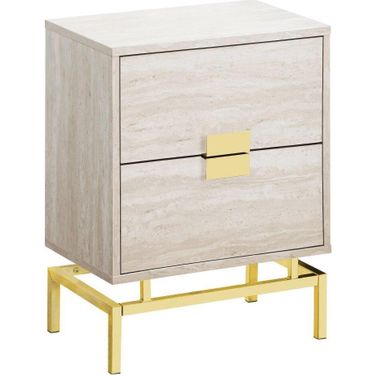24 Inch Accent Table In Beige Marble And Gold Metal I 3493