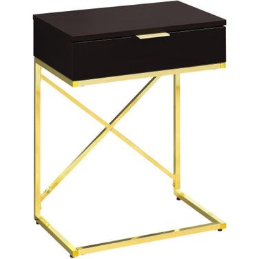 24 Inch Accent Table In Espresso And Gold Metal I 3476
