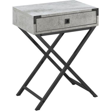 24 Inch Accent Table In Grey Cement And Black Nickel Metal