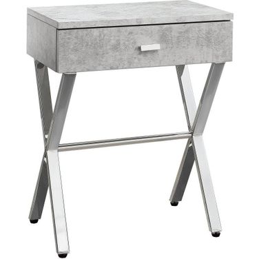 24 Inch Accent Table In Grey Cement And Chrome Metal I 3264