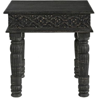 24 Inch Distressed Solid Wood End Table In Black