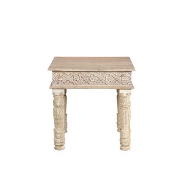 24 Inch Distressed Solid Wood Square End Table In White