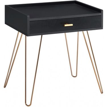 24 Inch End Table with Drawer In Gold and Black