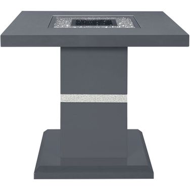 24 Inch Faux Crystals Glass and Wood Square Pedestal End Table In Dark Gray and Silver