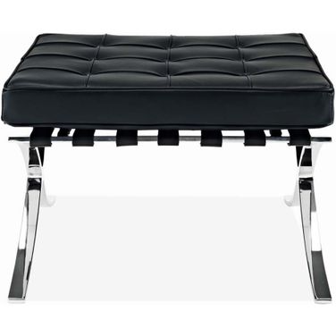 24 Inch Genuine Leather Tufted Footstool Ottoman In Silver and Black