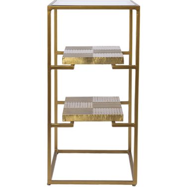 24 Inch Glass and Iron Rectangular End Table with Two Shelves In Brass