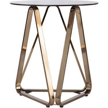 24 Inch Glass and Iron Round End Table In Champagne