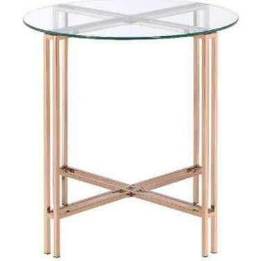 24 Inch Glass and Metal Round End Table In Champagne and Clear