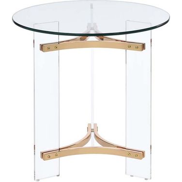 24 Inch Glass and Metal Round End Table In Clear and Gold