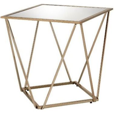 24 Inch Glass and Metal Square Mirrored End Table In Silver and Champagne