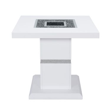 24 Inch Glass and Wood Faux Crystal Bling Square Pedestal End Table In White and Silver