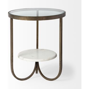 24 Inch Glass Round End Table In White