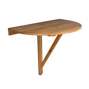 24 Inch Half Round Solid Wood Folding Outdoor Balcony Table In Brown