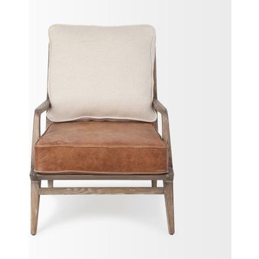 24 Inch Leather Arm Chair In Beige and Brown