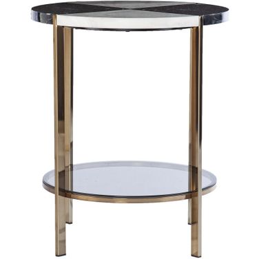 24 Inch Manufactured Wood and Iron Round End Table with Two Shelves In Black