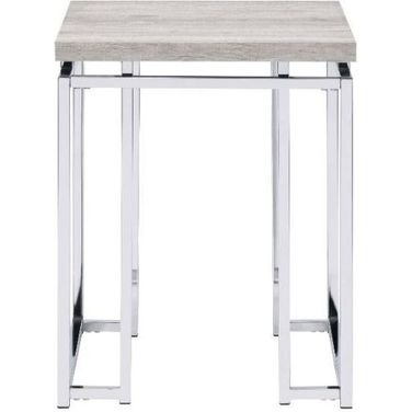 24 Inch Manufactured Wood and Metal Square End Table In Chrome and Natural Oak