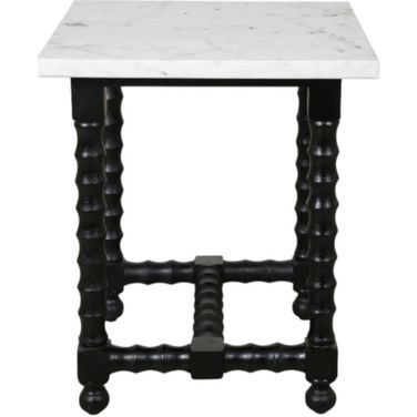 24 Inch Marble and Solid Wood Square Trestle End Table In White and Black
