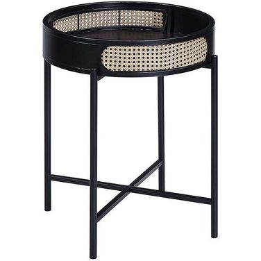 24 Inch Melamine Veneer and Manufactured Wood Round End Table In Black