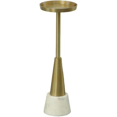 24 Inch Metal Round Pedestal End Table In Gold and White