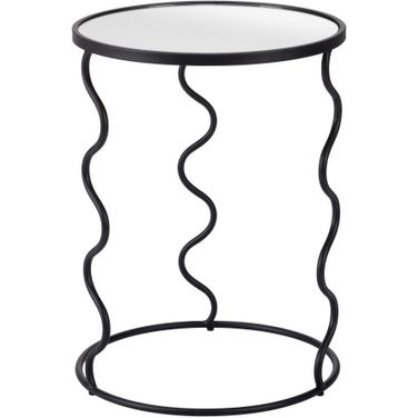 24 Inch Mirrored Glass and Steel Round Abstract End Table In Black