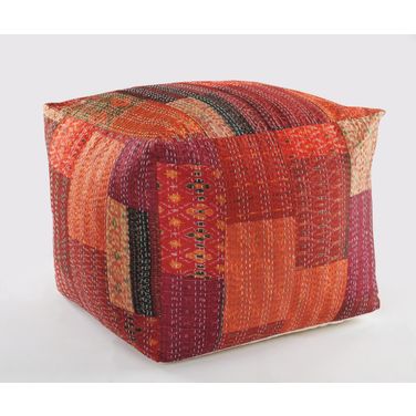 24 Inch Patchwork Pouf Ottoman In Red