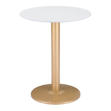 24 Inch Round End Table In Gold and White