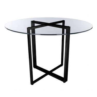 24 Inch Rounded Glass and Metal Trestle Base Dining Table In Clear and Black