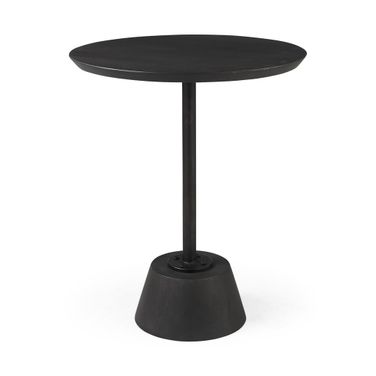 24 Inch Solid and Manufactured Wood Round End Table In Black