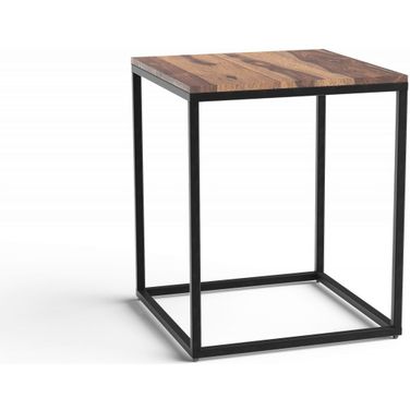 24 Inch Solid Wood and Iron Square End Table In Black and Brown