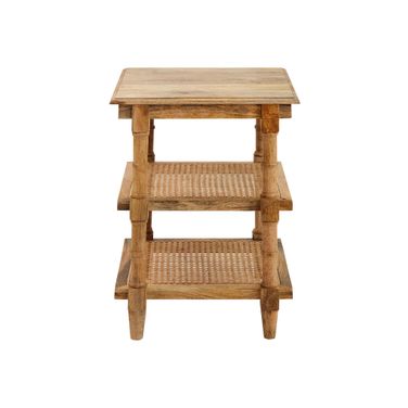 24 Inch Solid Wood End Table with Two Shelves In Natural
