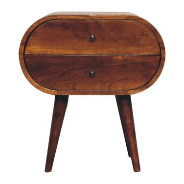 24 Inch Solid Wood Oval Two Drawer Nightstand In Chestnut