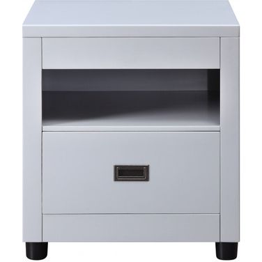24 Inch Square End Table with Drawer and Shelf In Dove Gray