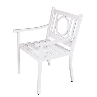 24 Inch Steel Geo Back Outdoor Arm Chair In White