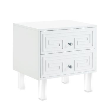 24 Inch Wood and Acrylic End Table with Two Drawers In White and Clear