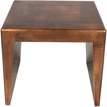 24 Inch Wood and Metal Square End Table In Copper