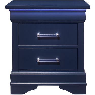 24 Inch Wood Lighted Two Drawer Nightstand In Blue